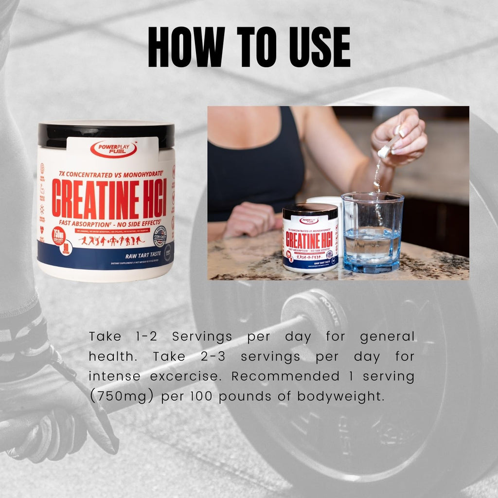 CREATINE HCl Powder for Men and Women, Muscle Strength, Brain Performance, Heart Health & Immune Support - Raw Tart Taste, 90 Servings POWER PLAY FUEL Au supplements