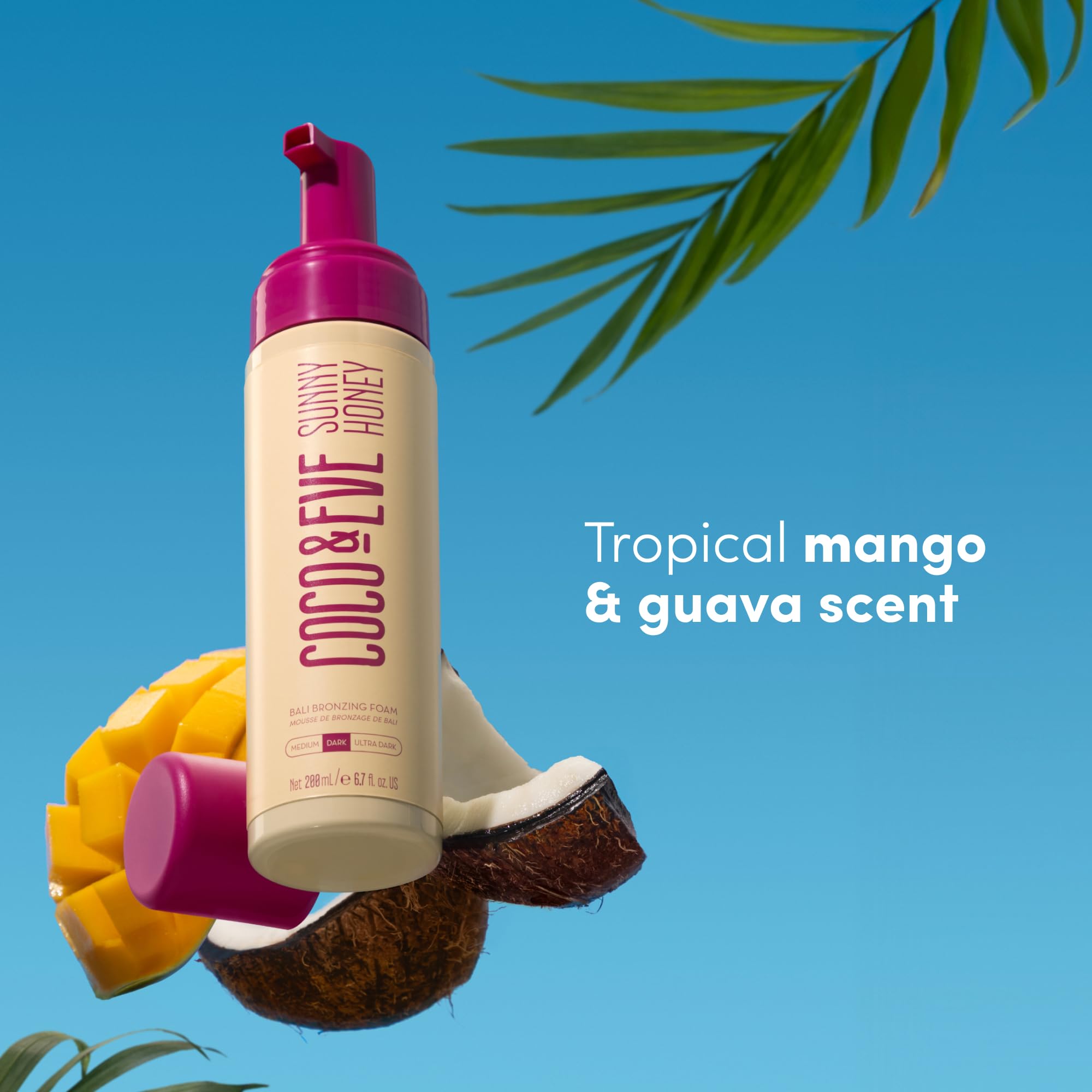 Coco & Eve Sunny Honey Self Tanner Foam - (Medium) Fast Drying, Streak-Free Sunless Tanning Mousse, Tropically Scented Lightweight Natural Looking Tan