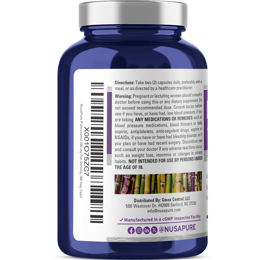 NusaPure Policosanol 100mg 180 Veggie Capsules (Vegan, Non-GMO) NusaPure Au supplements