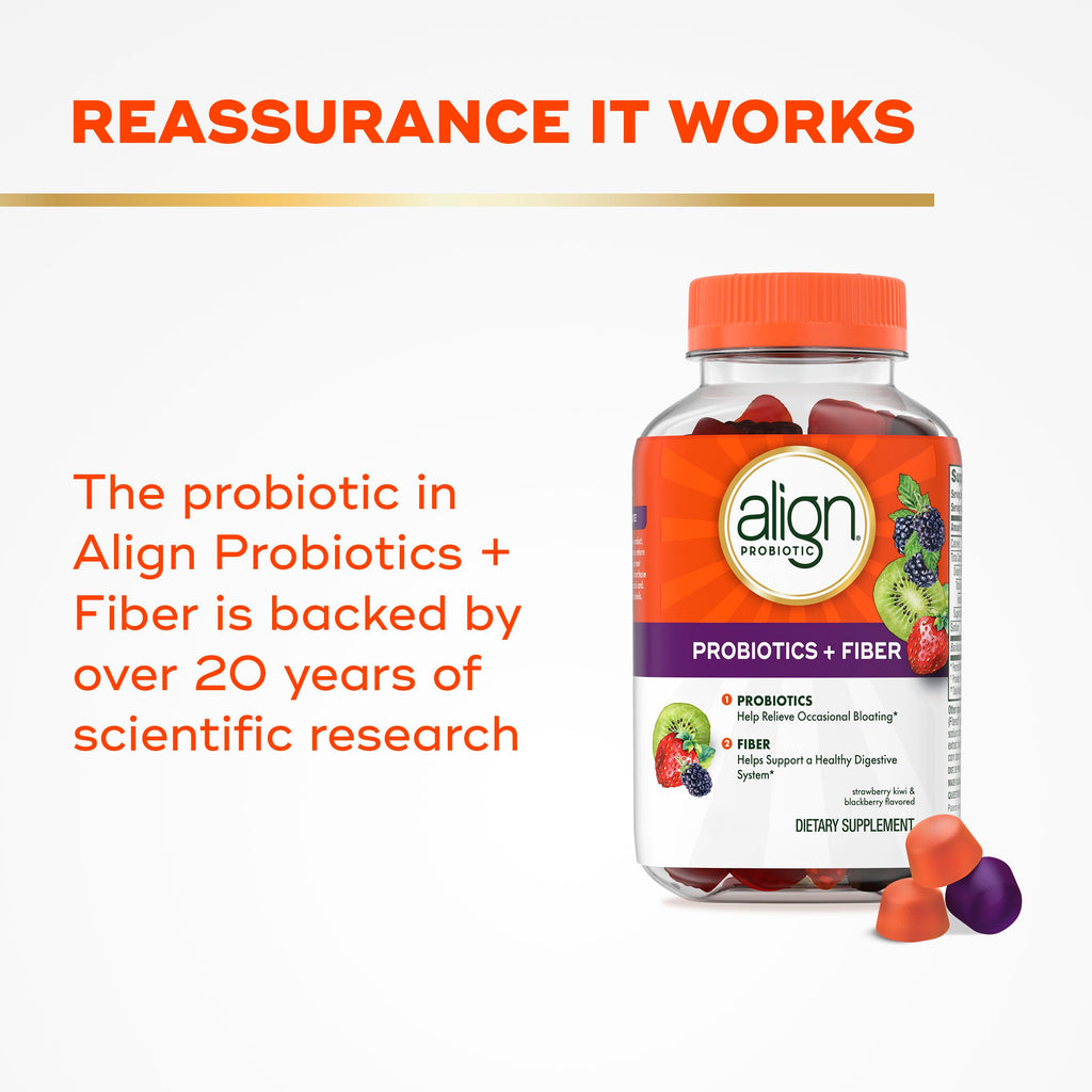 Align Probiotic, Probiotics + Fiber Gummies, Probiotics Help Relieve Occasional Bloating*, Fiber Helps Support a Healthy Digestive System