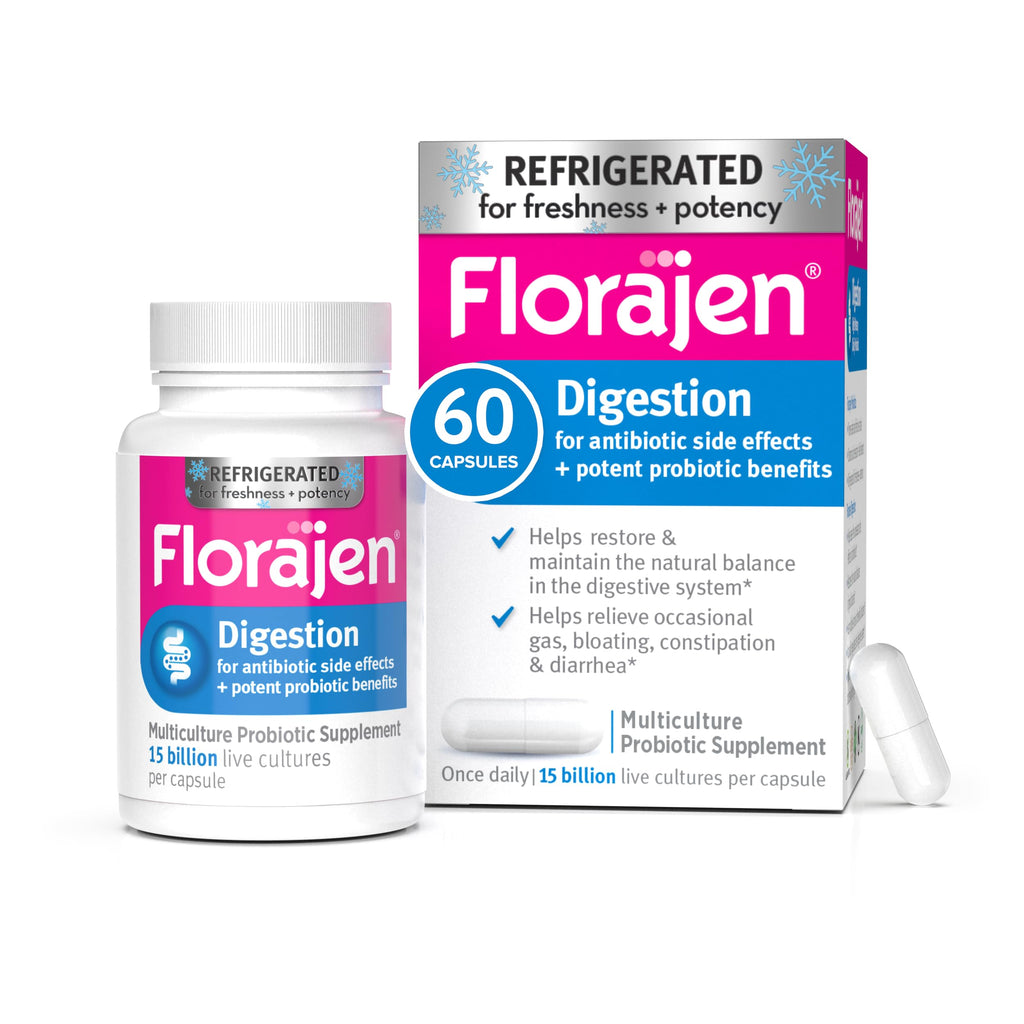 Florajen3 Digestion High Potency Refrigerated Probiotics | Restores Balance in Digestive System | for Antibiotic Side Effects | 60 Capsules