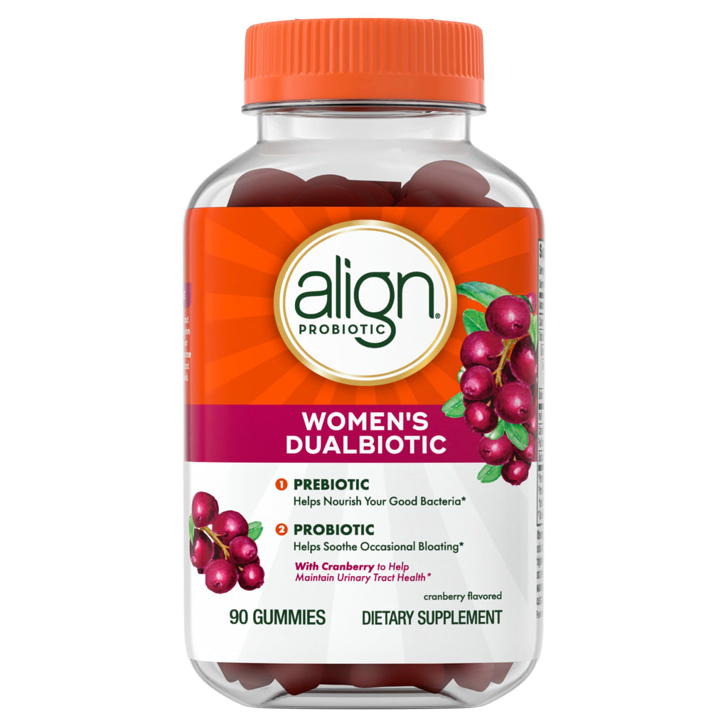 Align Probiotic, Women's Dualbiotic, Womens Probiotic Gummies, Prebiotics and Probiotics for Women, with Cranberry for Urinary Tract Health*, Cranberry Flavor, 90 Gummies Align Au supplements