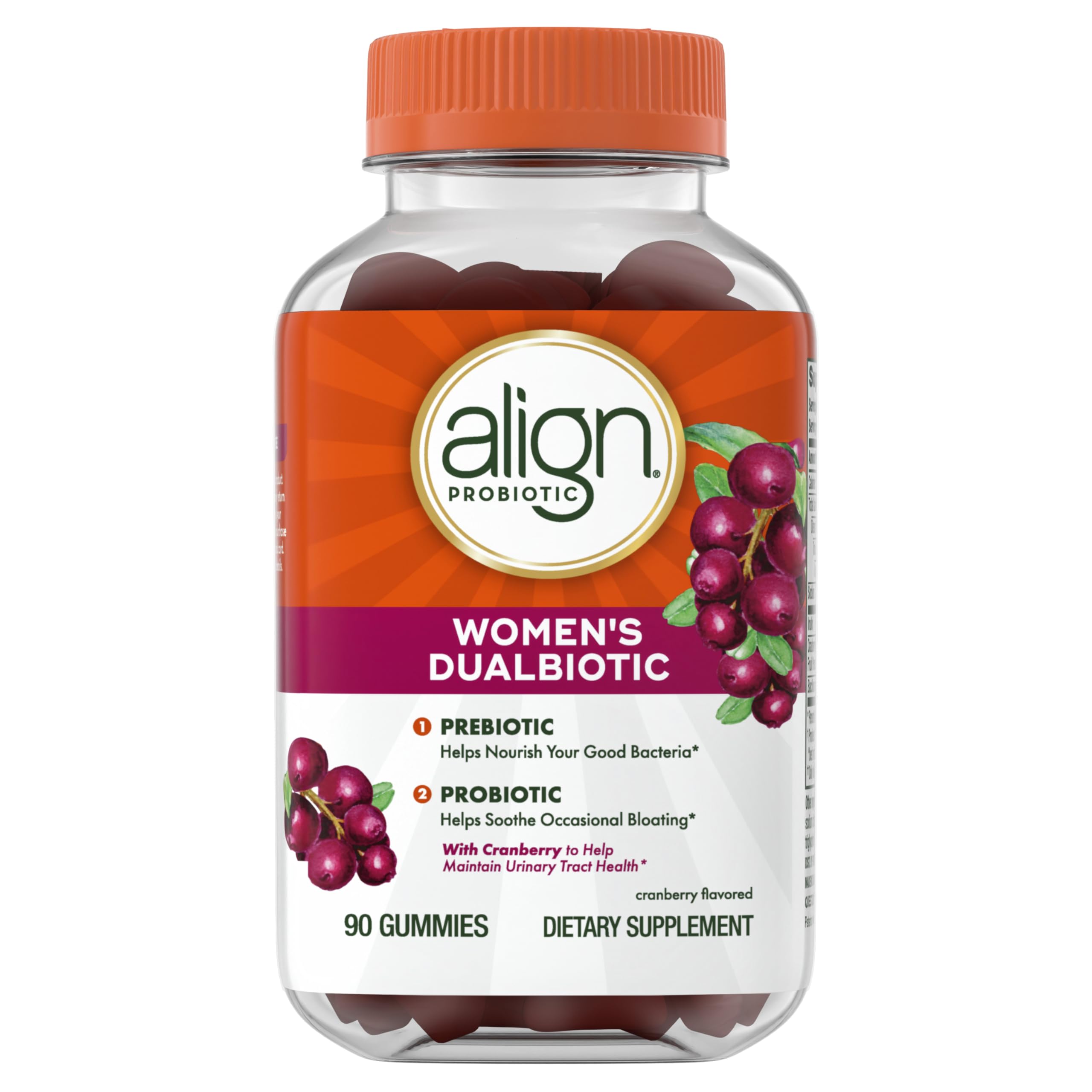 Align Probiotic, Women's Dualbiotic, Womens Probiotic Gummies, Prebiotics and Probiotics for Women, with Cranberry for Urinary Tract Health*, Cranberry Flavor, 90 Gummies Align Au supplements