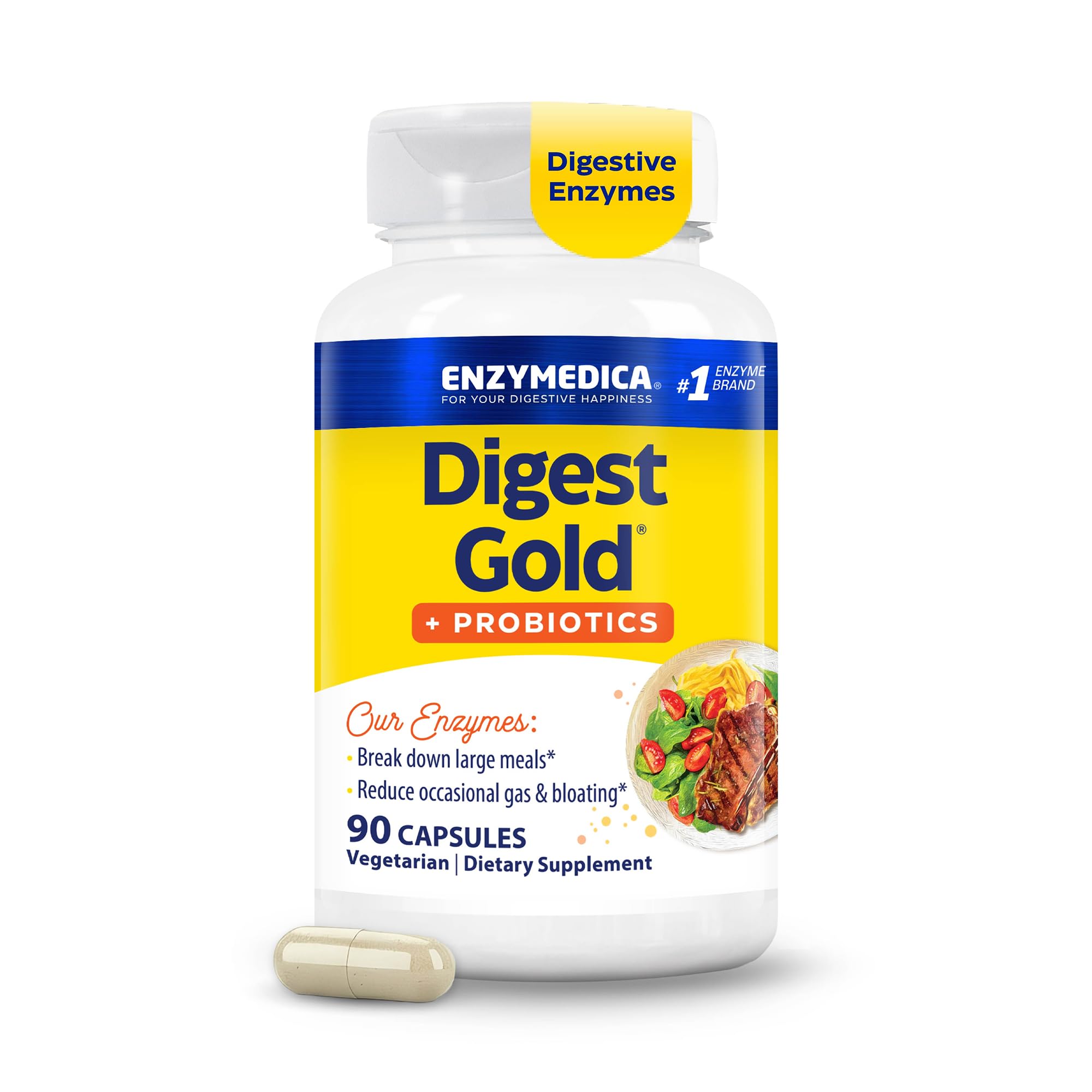 Enzymedica Digest Gold + Probiotics - Digestive Enzyme Supplement for Women & Men, Enzyme and Probiotic Capsules for Digestion, Gut Health Support,