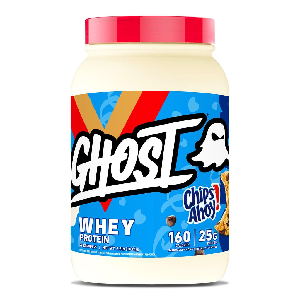 GHOST Whey Protein Powder, Chips Ahoy! - 2LB, 25G of Protein - Whey Protein Blend - ­Post Workout Fitness & Nutrition Shakes, Smoothies, Baking & Cooking - Cookie Pieces Inside
