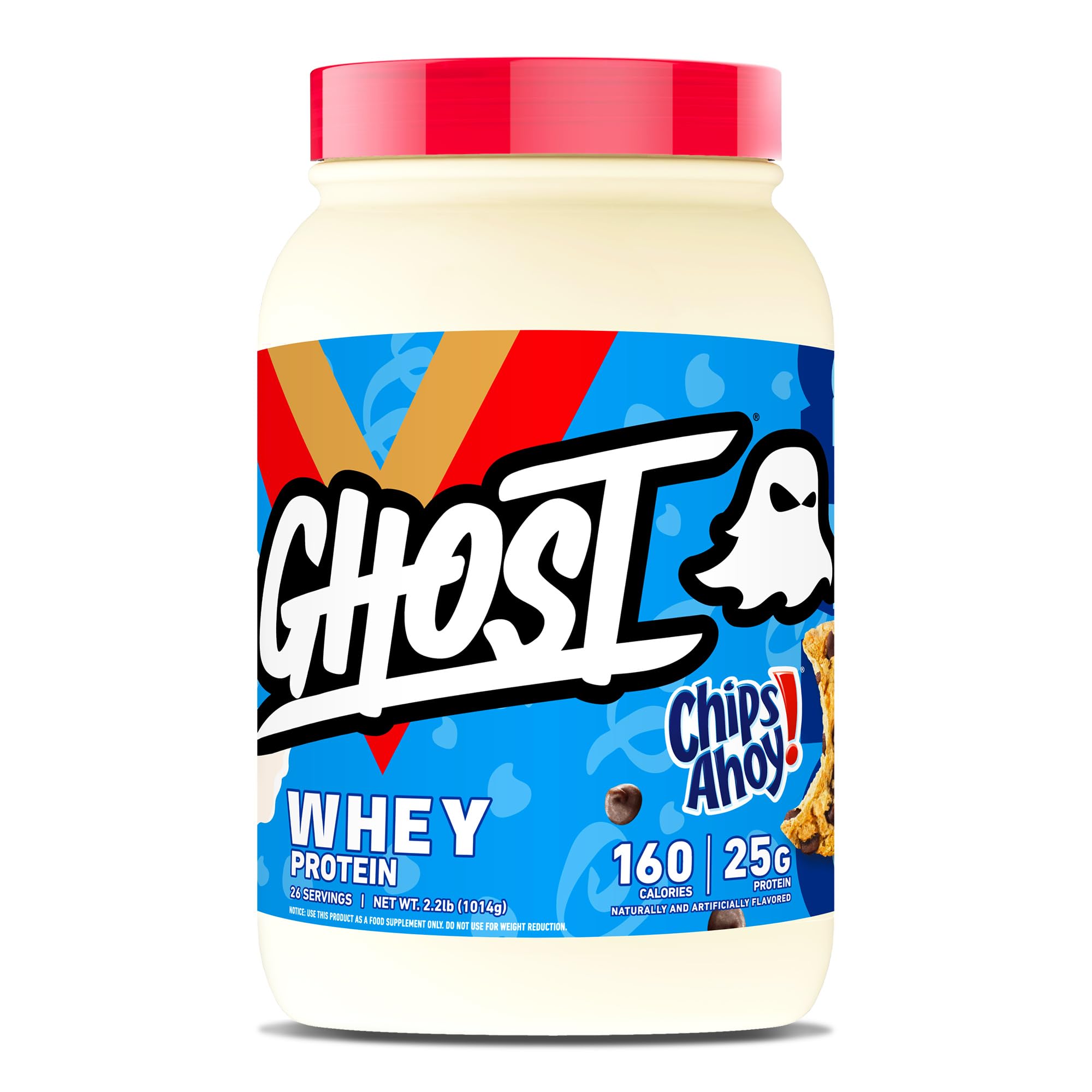 GHOST Whey Protein Powder, Chips Ahoy! - 2LB, 25G of Protein - Whey Protein Blend - ­Post Workout Fitness & Nutrition Shakes, Smoothies, Baking & Cooking - Cookie Pieces Inside