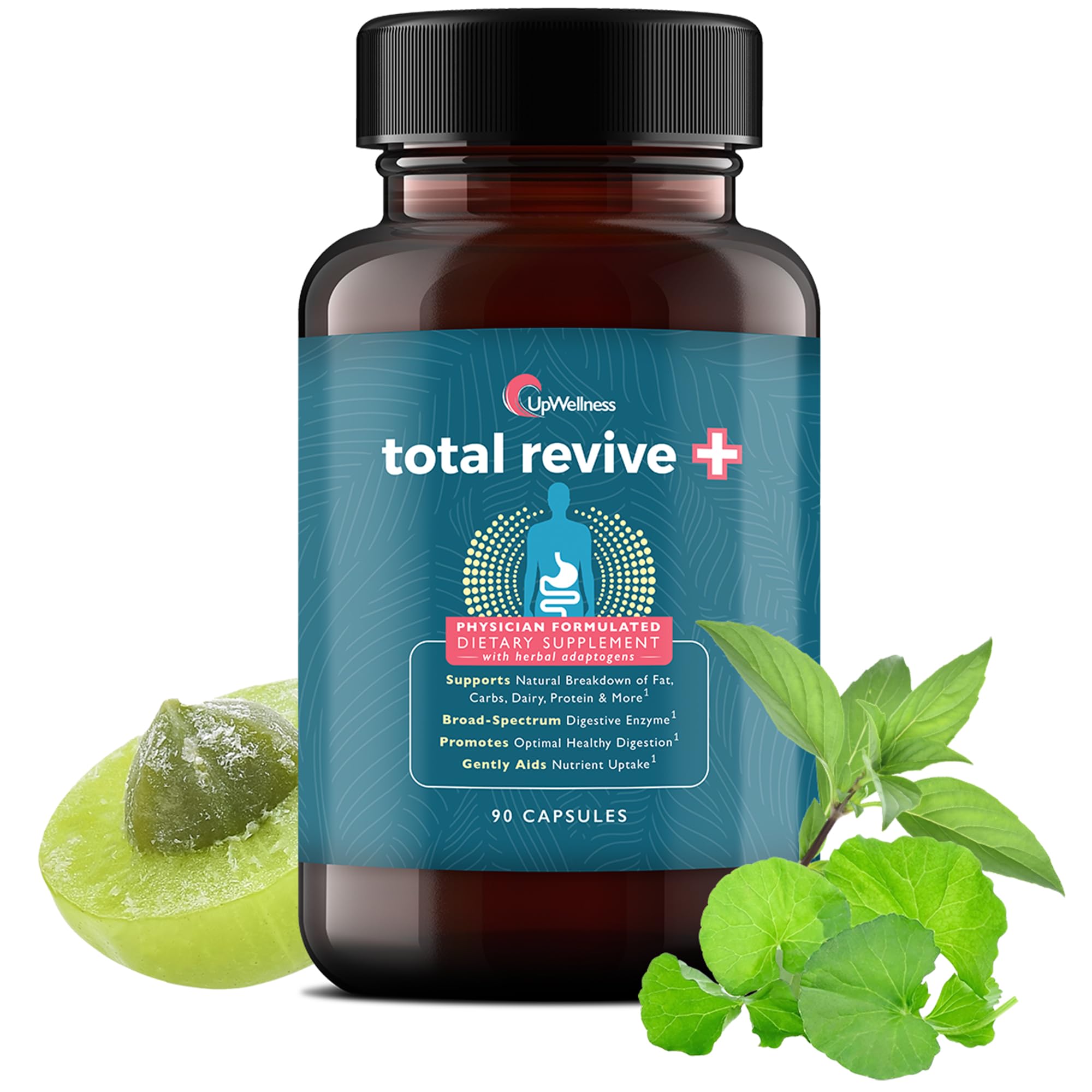 UpWellness Total Revive+ Digestive Enzymes - Broad-Spectrum Enzymes for Digestive Health - Supports Gut Health and Nutrient Absorption