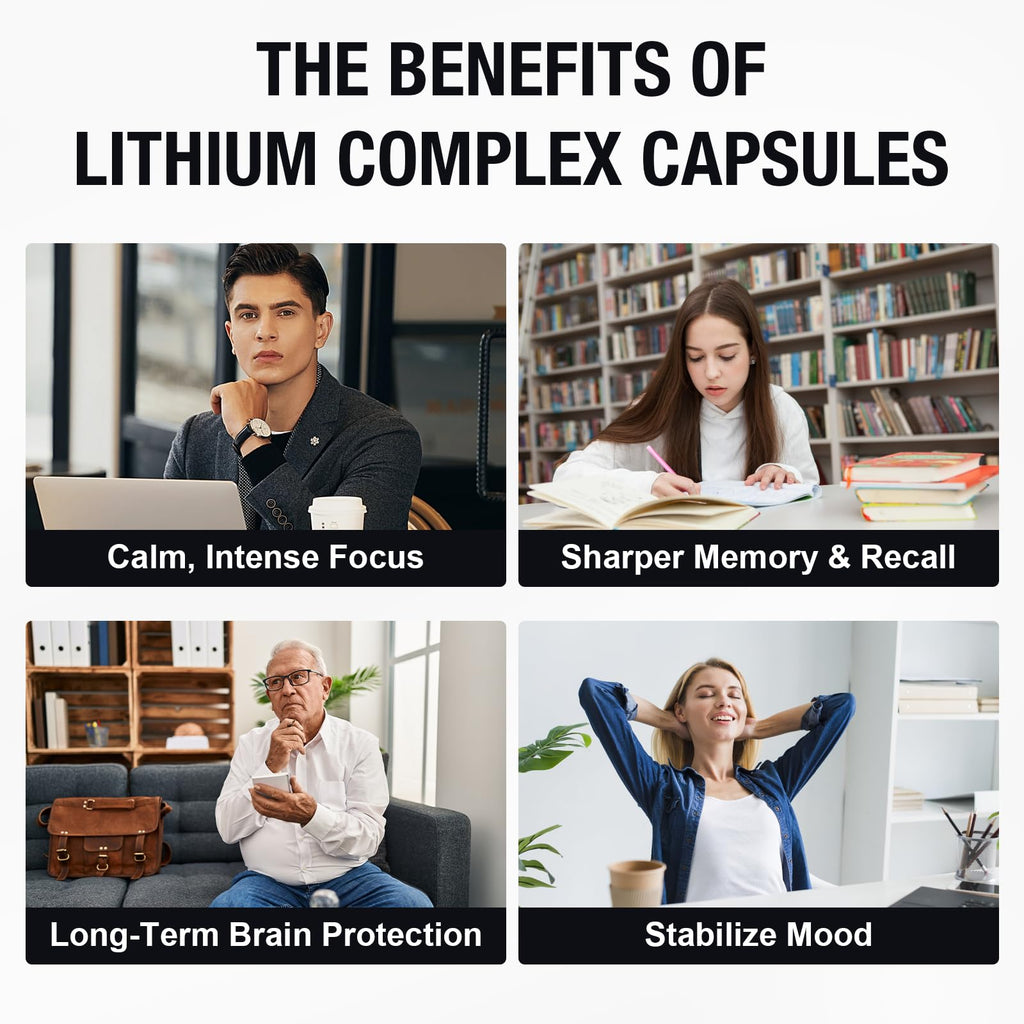 Lisopomal Lithium Orotate Complex Capsules, Lithium Orotate 20 mg, Magnesium Glycinate & Ashwagandha, Brain Health Supplements for Cognitive, Mood & Memory