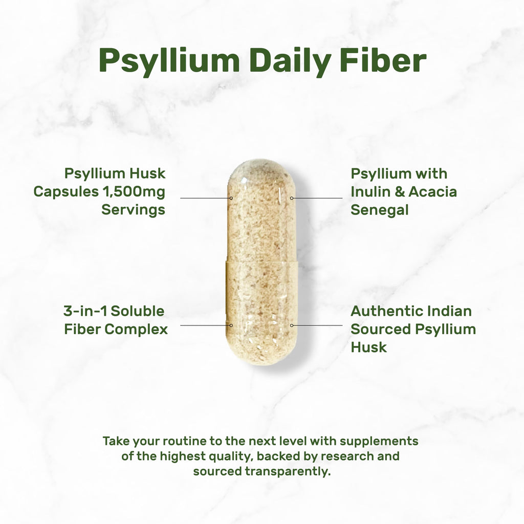 Psyllium Husk 1500mg Per Serving, 300 Capsules – 3 in 1 Fiber Supplement with Inulin & Acacia Complex – Natural Soluble Fiber