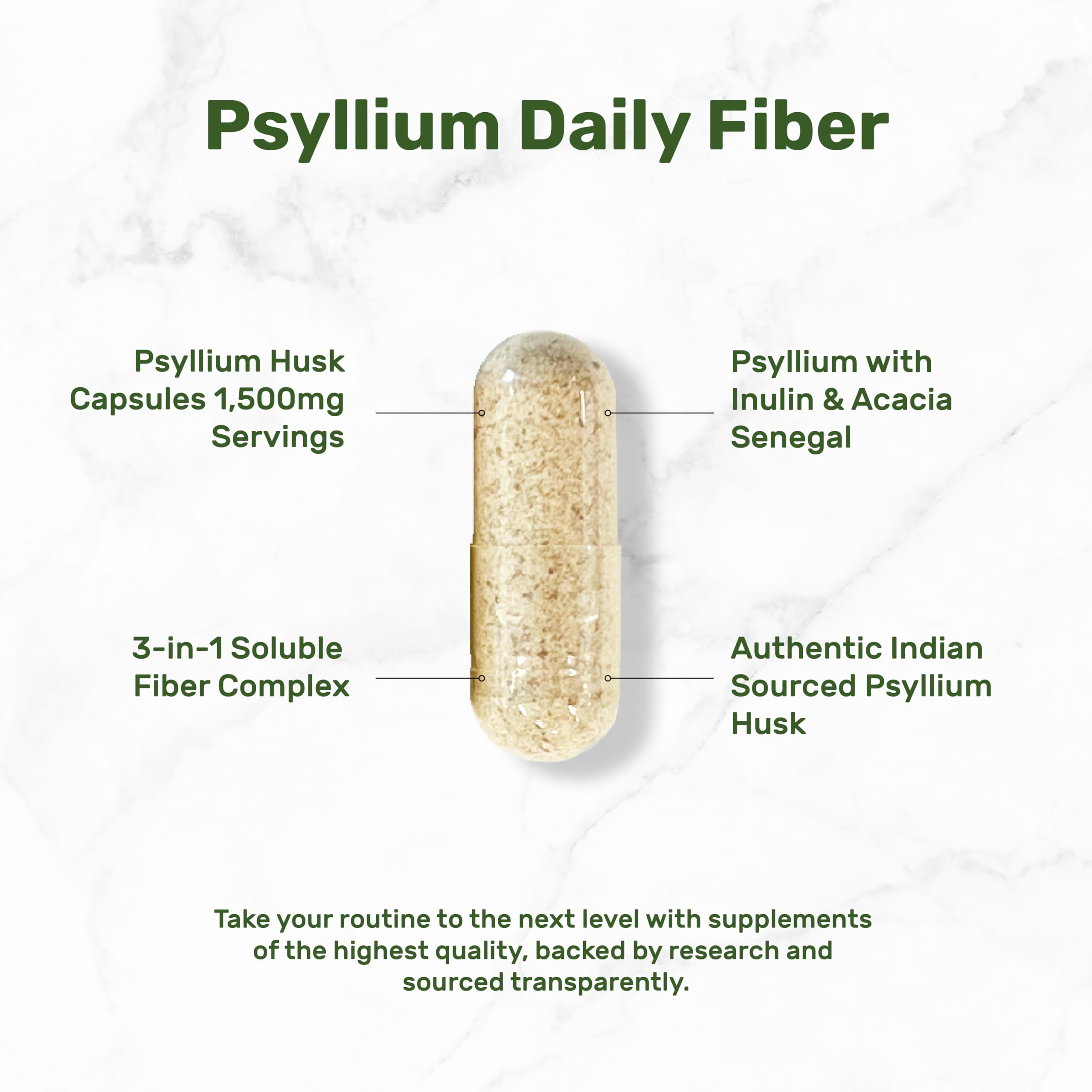 Psyllium Husk 1500mg Per Serving, 300 Capsules – 3 in 1 Fiber Supplement with Inulin & Acacia Complex – Natural Soluble Fiber