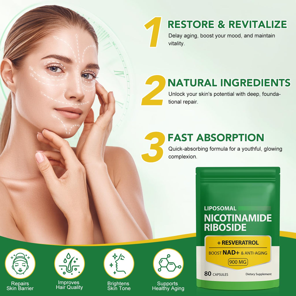 NAD Supplement with Nicotinamide Riboside - Resveratrol,Liposomal Nicotinamide Riboside,Quercetin - High Purity NAD Supplement for Anti-Aging, Focus, Energy 160 Capsules (2 Bag) Ruduwu Au supplements