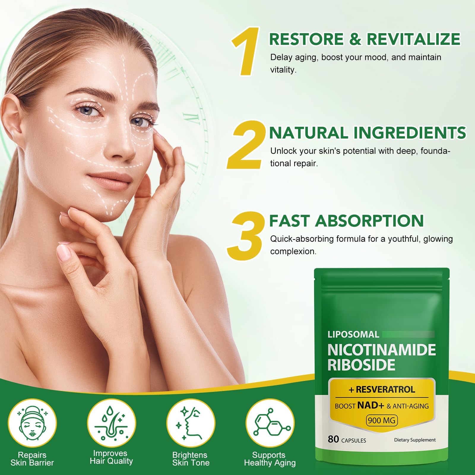 NAD Supplement with Nicotinamide Riboside - Resveratrol,Liposomal Nicotinamide Riboside,Quercetin - High Purity NAD Supplement for Anti-Aging, Focus, Energy 160 Capsules (2 Bag) Ruduwu Au supplements