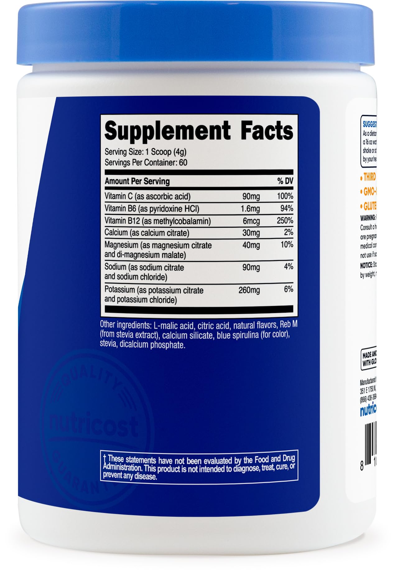 Nutricost Electrolyte Complex Powder (60 Servings, Blue Raspberry) - Hydration Supplement Drink Mix with Vitamins and Minerals