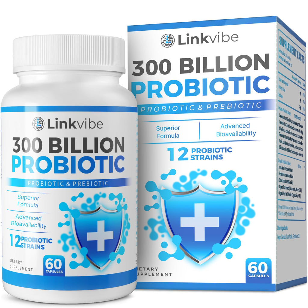 Probiotic 300 Billion CFU - 12 Strains with Organic Prebiotics for Digestive & Gut, Immune, Bloating Health - Probiotics for Women and Men - Daily Dairy Free, Shelf Stable - 60 Counts Linkvibe Au supplements