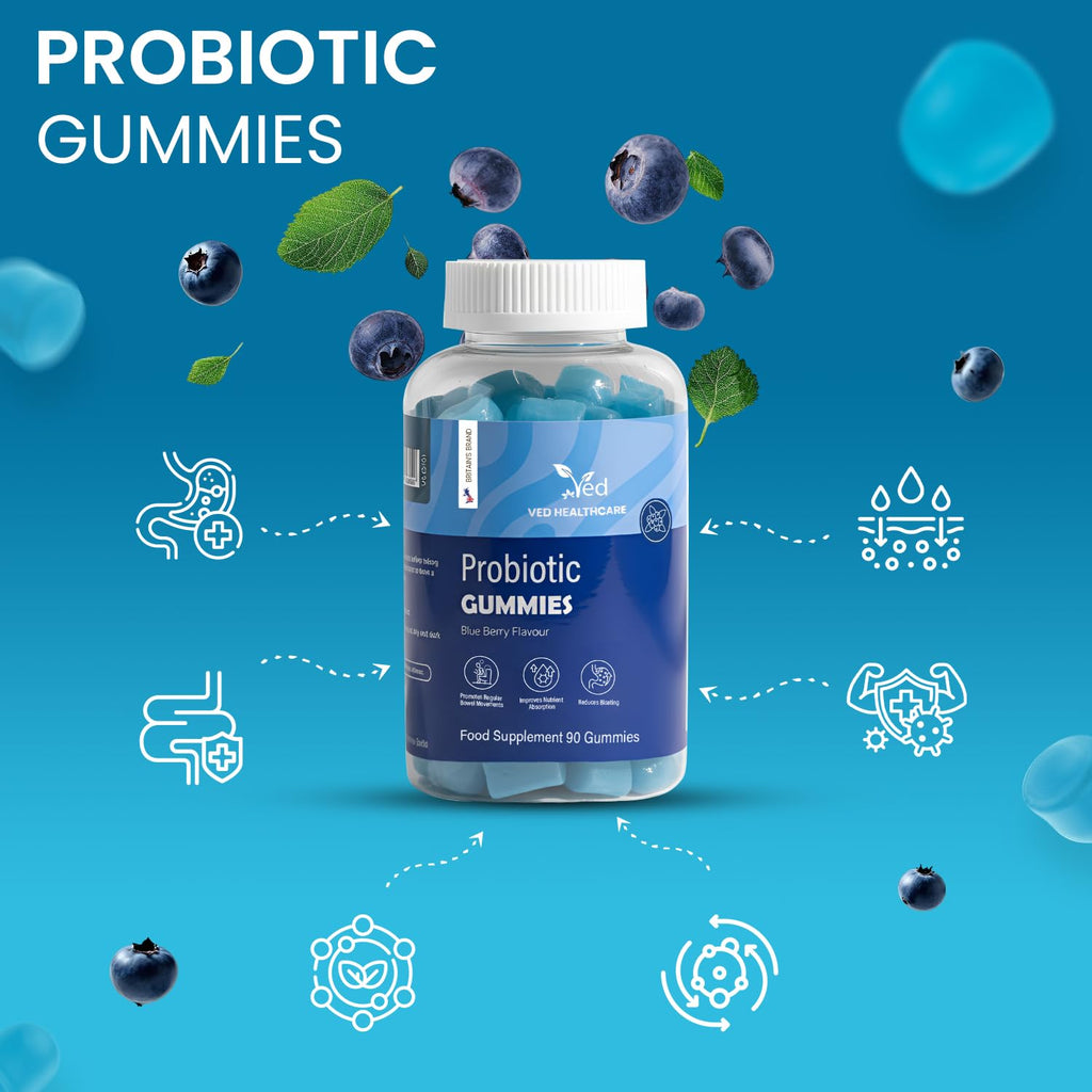 Vegan Probiotic Gummies with Prebiotics, Blueberry Flavour, 2 Gummies Daily (90 Count), 45 Days Supply, Non-GMO, Gluten Free,