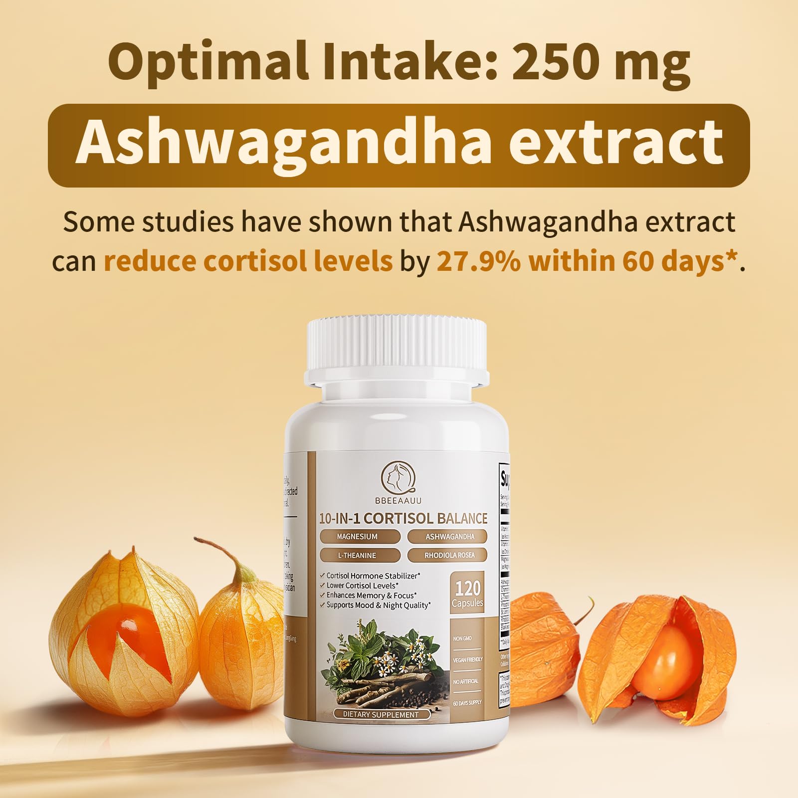 BBEEAAUU Cortisol Supplements for Women & Men - 10-in-1 Cortisol Reducer Manager Detox with Ashwagandha, Magnesium - Lower High Cortisol Levels, Relaxation & Night Support, Non-GMO, 120 Capsules BBEEAAUU Au supplements