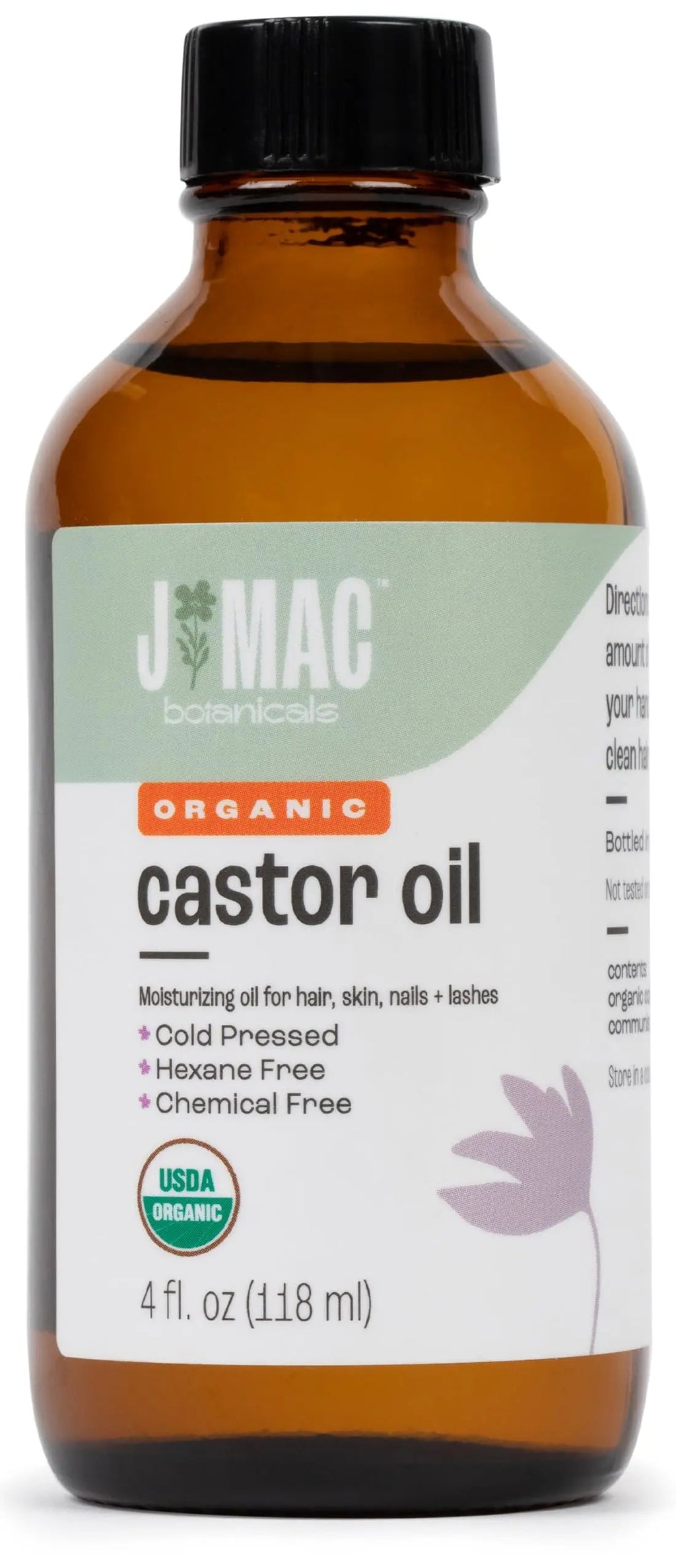 J MAC BOTANICALS Organic Castor Oil Cold Pressed (Glass Bottle, 4 oz ) J MAC BOTANICALS Au supplements