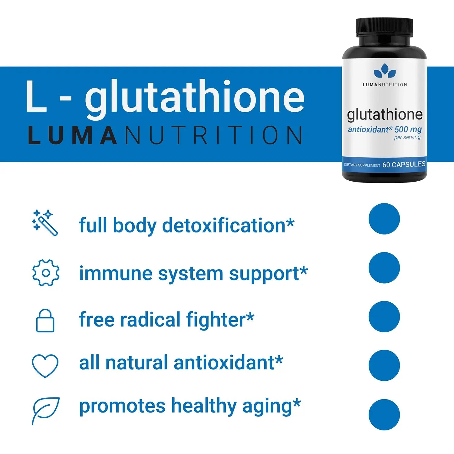 Premium Glutathione - Reduced Glutathione 500mg - Glutathione Supplement - L-Glutathione Luma Nutrition Au supplements