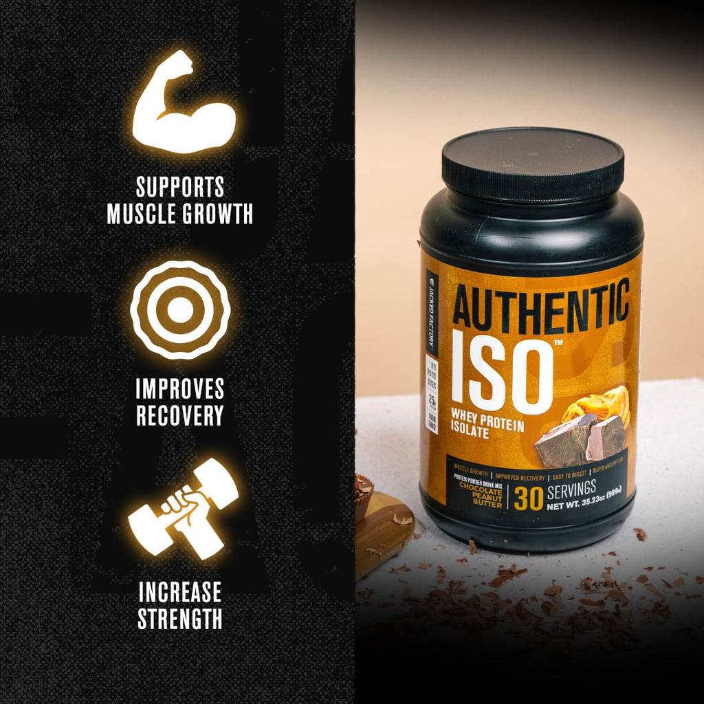 Jacked Factory Authentic ISO Grass Fed Whey Protein Isolate Powder - Low Carb, Non-GMO Muscle Building Protein w/No Fillers, Post Workout Recovery, Chocolate Peanut Butter - 25 Servings