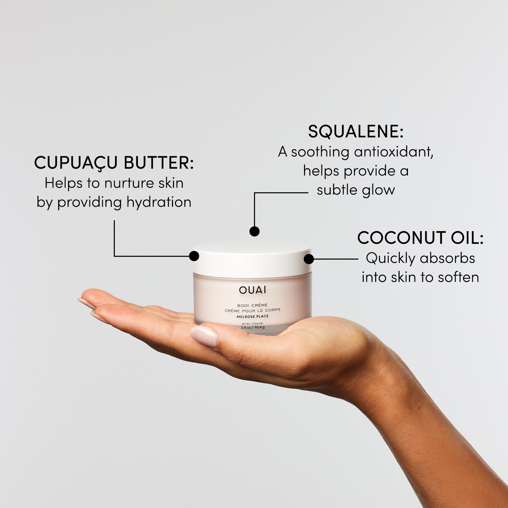 OUAI Body Cream Travel Size, Melrose Place - Hydrating Whipped Body Cream with Cupuaçu Butter, Coconut Oil & Squalane - Softens Skin and Delivers Healthy-Looking Glow - Sulfate Free Skin Care (3.4 Oz) OUAI Au supplements
