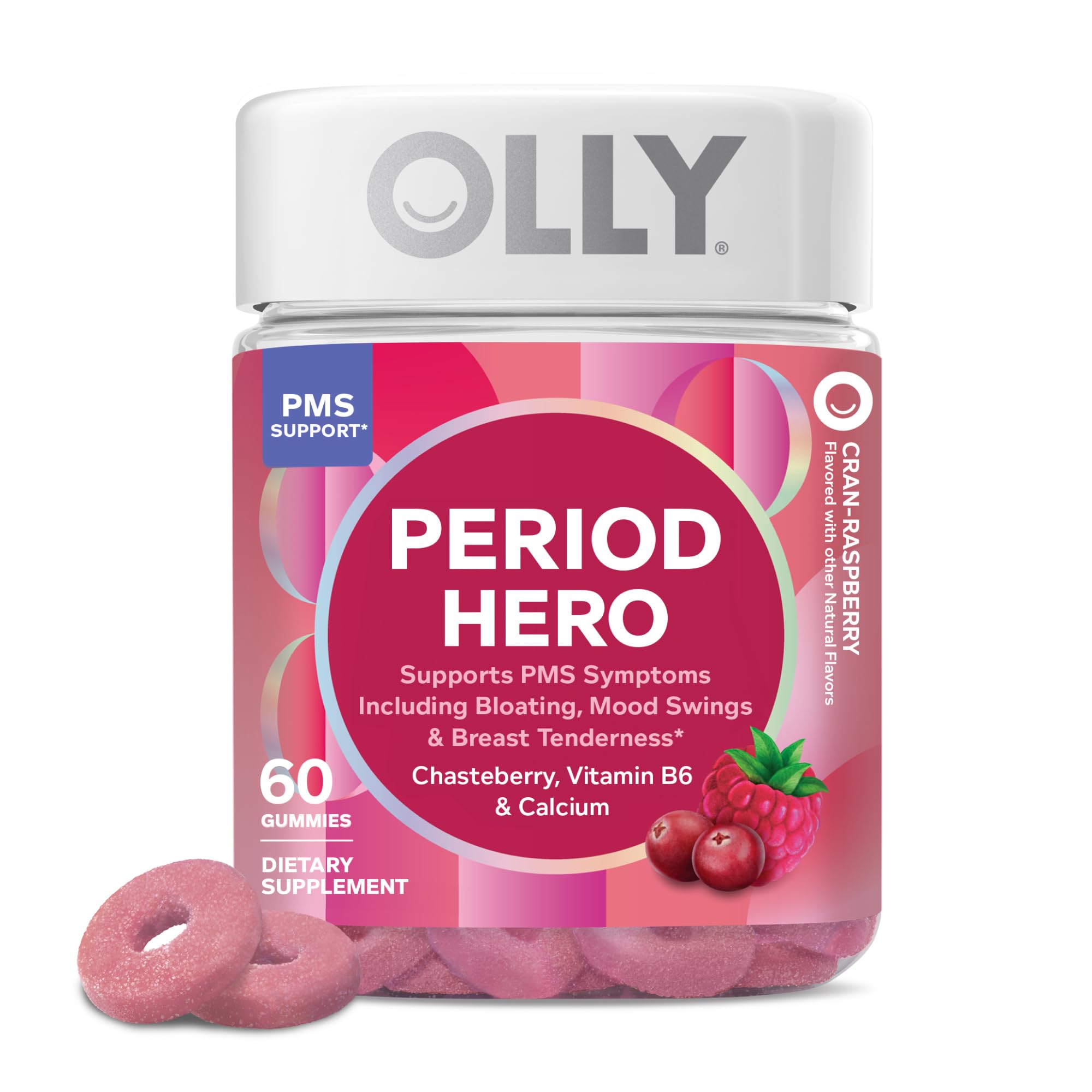 OLLY Period Hero Gummies, PMS Support Supplement,* Chasteberry, Vitamin B6, Calcium, Cran-Raspberry Flavor, 30 Day Supply - 60 Count OLLY Au supplements