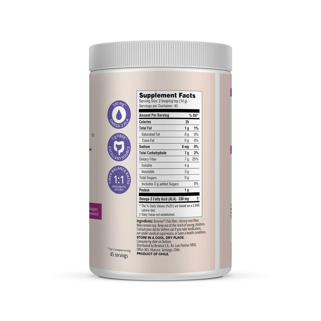 BENEXIA Chiamucil Prebiotic Chia Fiber Supplement Powder – for Appetite Control & Digestive Health – Chia Fiber & Chicory Root (Inulin) – Gluten & Sugar Free, Vegan