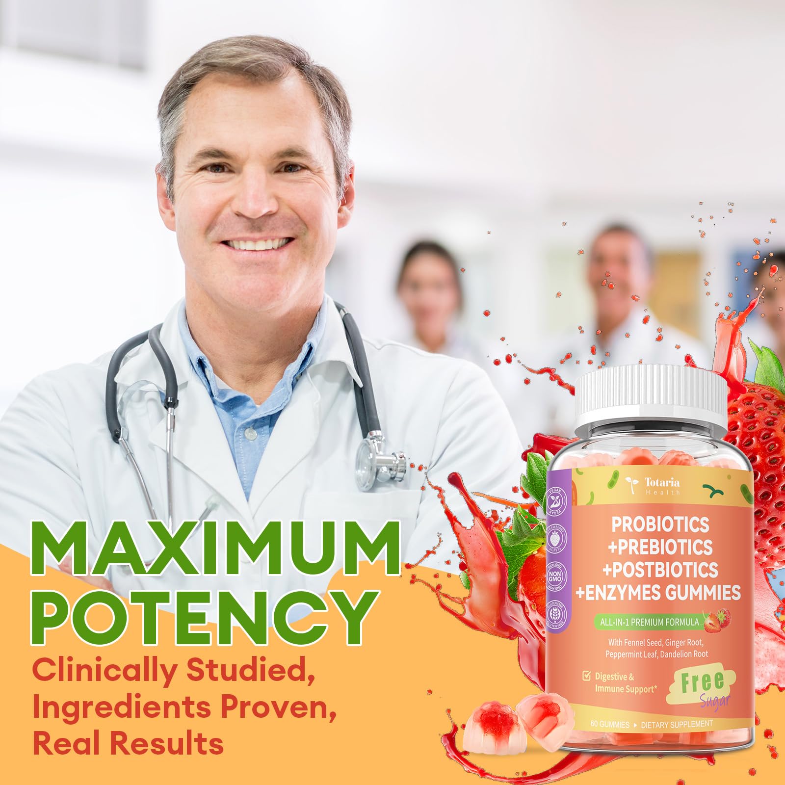 (2 Packs) Totaria Sugar Free 5-in-1 Probiotic Prebiotic Postbiotic Gummy, Probiotics for Women Men with Digestive Enzymes, Peppermint, Complete Immune, Gut & Digestive Support, Vegan Strawberry Flavor Totaria Au supplements