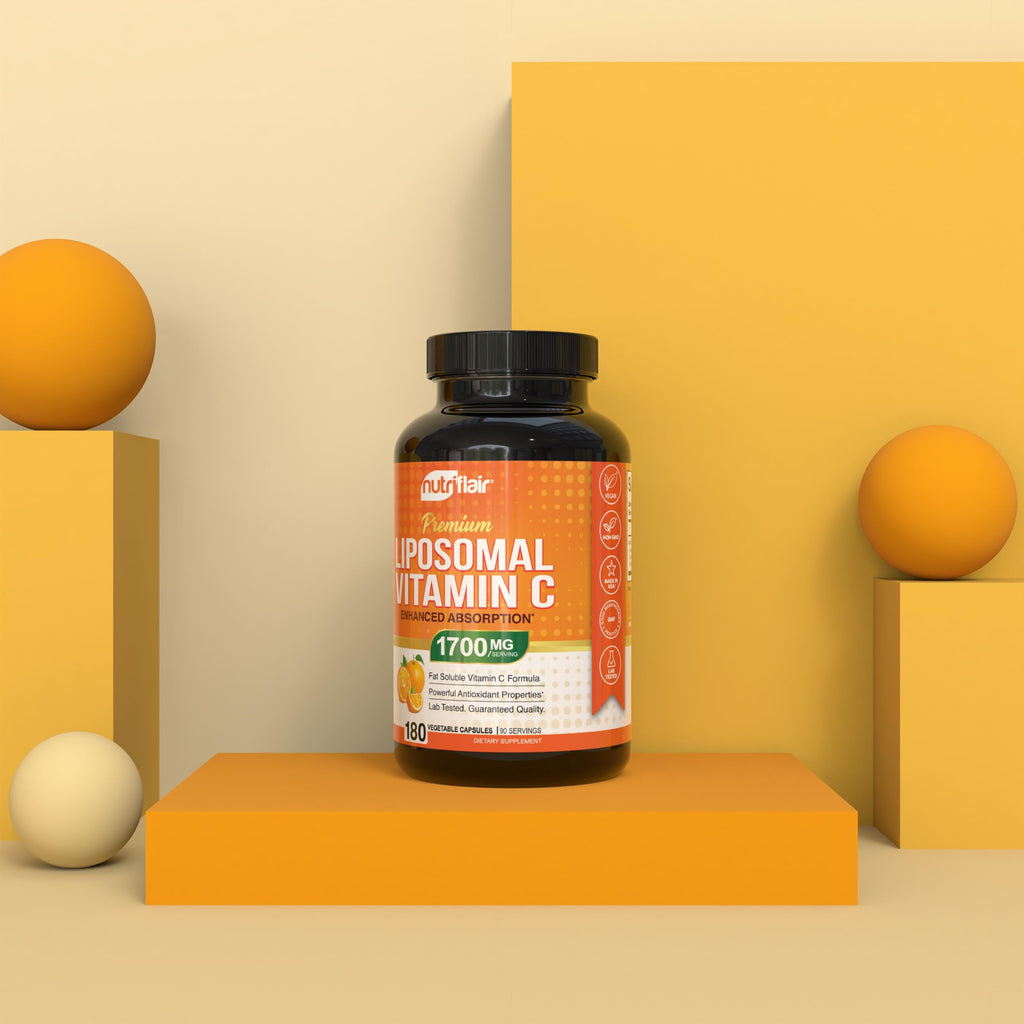 NutriFlair Liposomal Vitamin C 1700mg, 180 Capsules - High Absorption, Fat Soluble VIT C, Higher Bioavailability Immune System Support