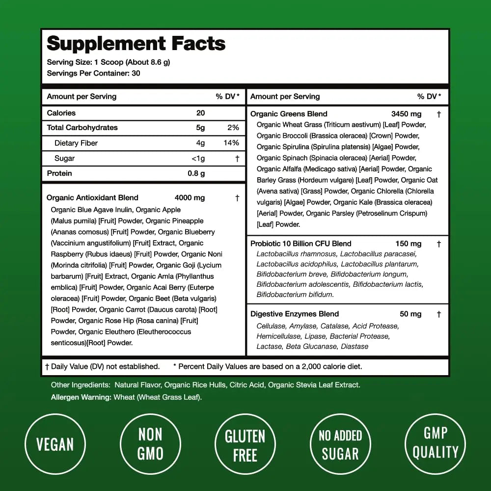 NutraChamps Super Greens Powder Premium Superfood | 20+ Organic NutraChamps Au supplements