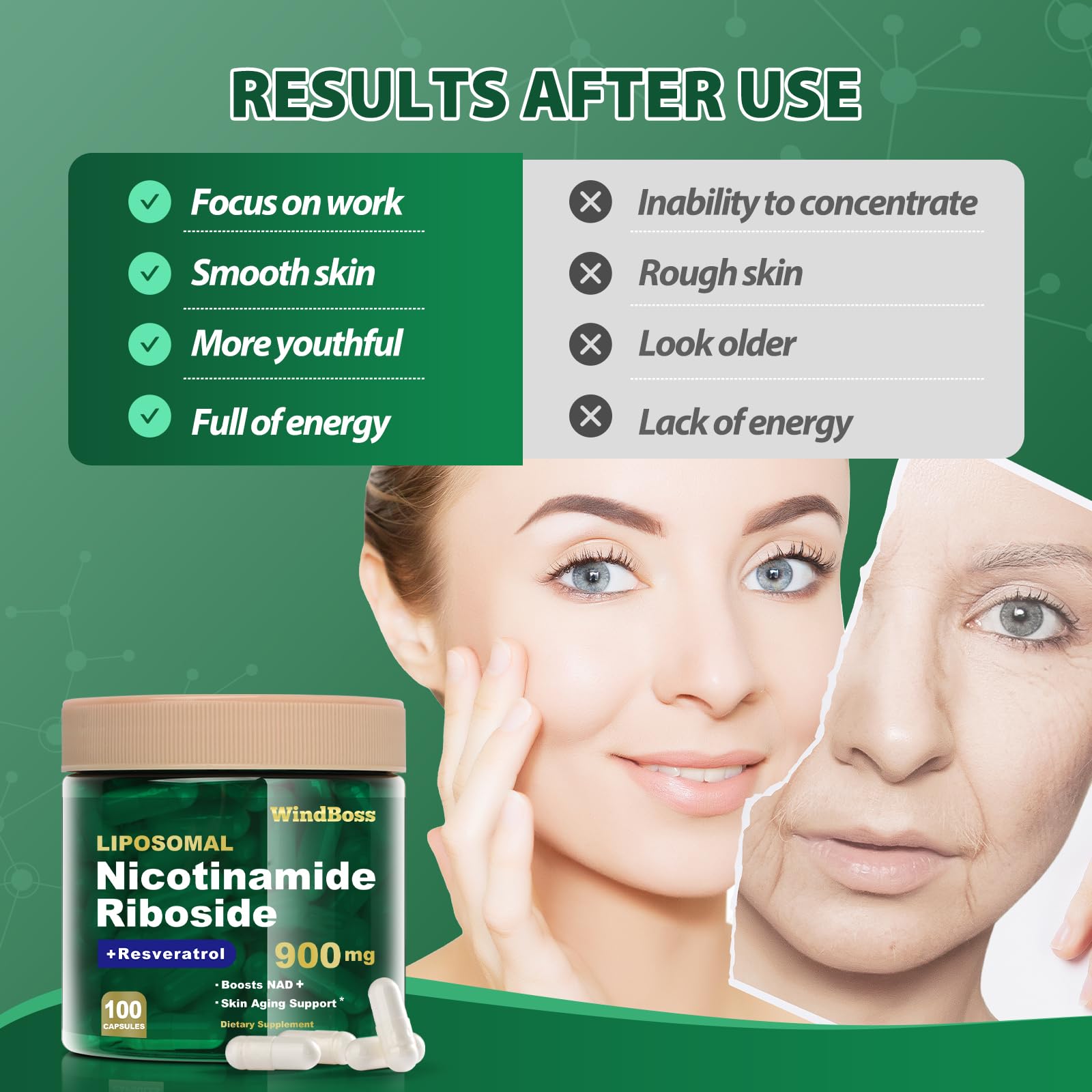 Windboss Liposomal NAD+ Supplement with Nicotinamide Riboside & Resveratrol, NAD Booster for Cellular Energy, Anti-Aging & Metabolism – NMN Alternative, NAD Supplement for Men & Women – 2pcs Windboss Au supplements