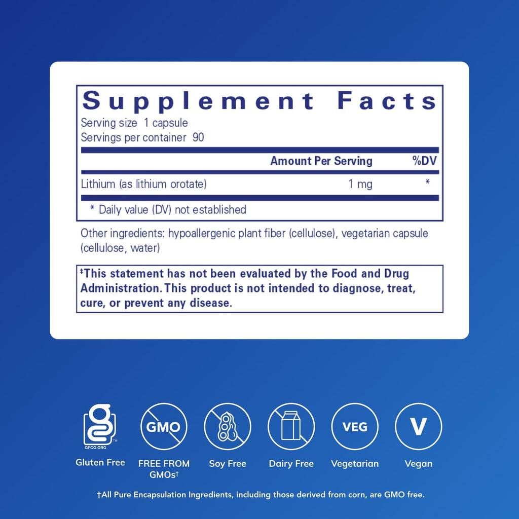 Pure Encapsulations Lithium (Orotate) 1 mg | Support for Calmness and Behavior | 90 Capsules