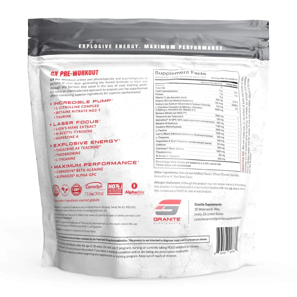Granite GX Pre-Workout Supplement (Watermelon) Advanced Formula for Pump, Focus Granite Supplements Au supplements