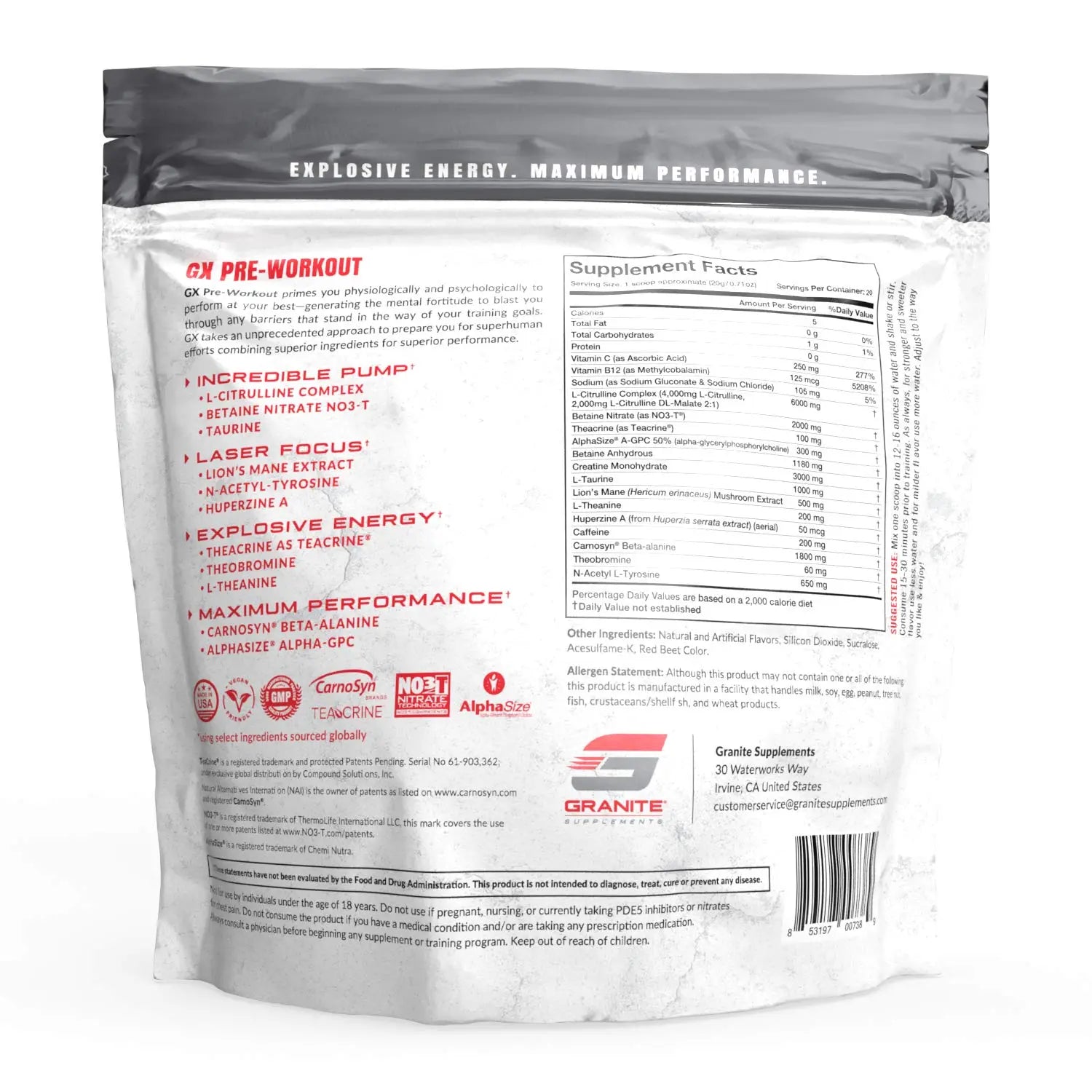 Granite GX Pre-Workout Supplement (Watermelon) Advanced Formula for Pump, Focus Granite Supplements Au supplements