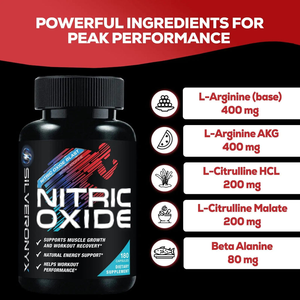 Extra Strength Nitric Oxide Supplement L Arginine 3X Strength - Citrulline Malate, AAKG SILVERONYX Au supplements