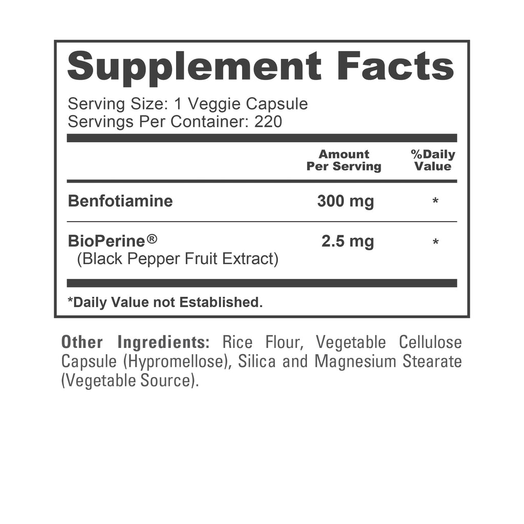 NusaPure Benfotiamine 300mg Per Veggie Caps 220 Count (Non-GMO, Vegan) Bioperine NusaPure Au supplements