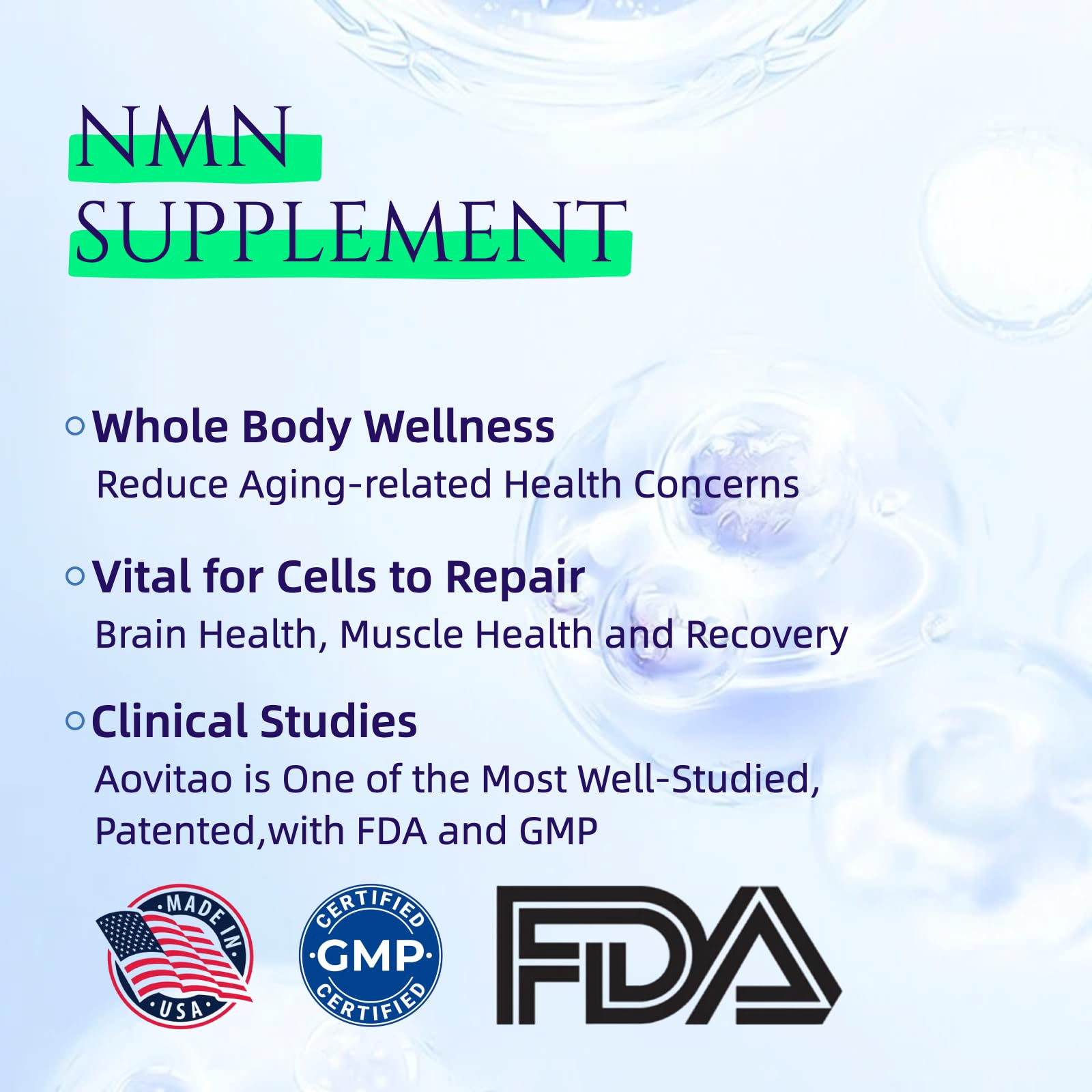 AOVITAO NMN Supplement 500mg Ultra Pure 99.8% | Stabilized Form | Supports NAD+ Production, Cellular Health & Healthy Aging | 60 Capsules AOVITAO Au supplements