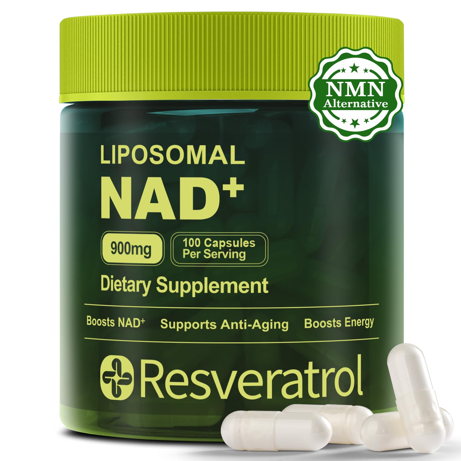 BOSNETHUINH NAD+ Supplement, NAD Nicotinamide Riboside Resveratrol, Liposomal NAD - NMNH Supplement Alternative for Anti-Aging, Mental Clarity & Cellular Energy 100 Capsules BOSNETHUINH Au supplements