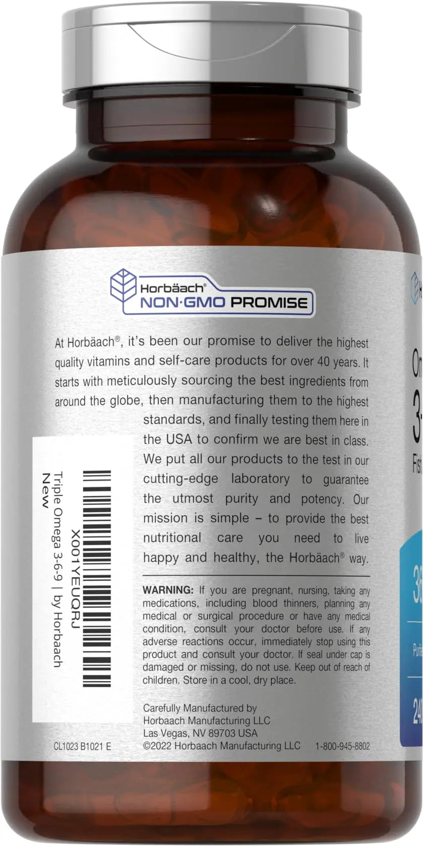 Triple Omega 3-6-9 240 Softgels | from Fish, Flaxseed, Borage Oils | Non-GMO & Gluten Horbäach Au supplements