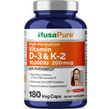 NusaPure Vitamin K2 (MK7) (200mcg) + Vitamin D3 (10000 IU) 180 Veg Caps - Bioperine, Soyfree, Non-GMO NusaPure Au supplements