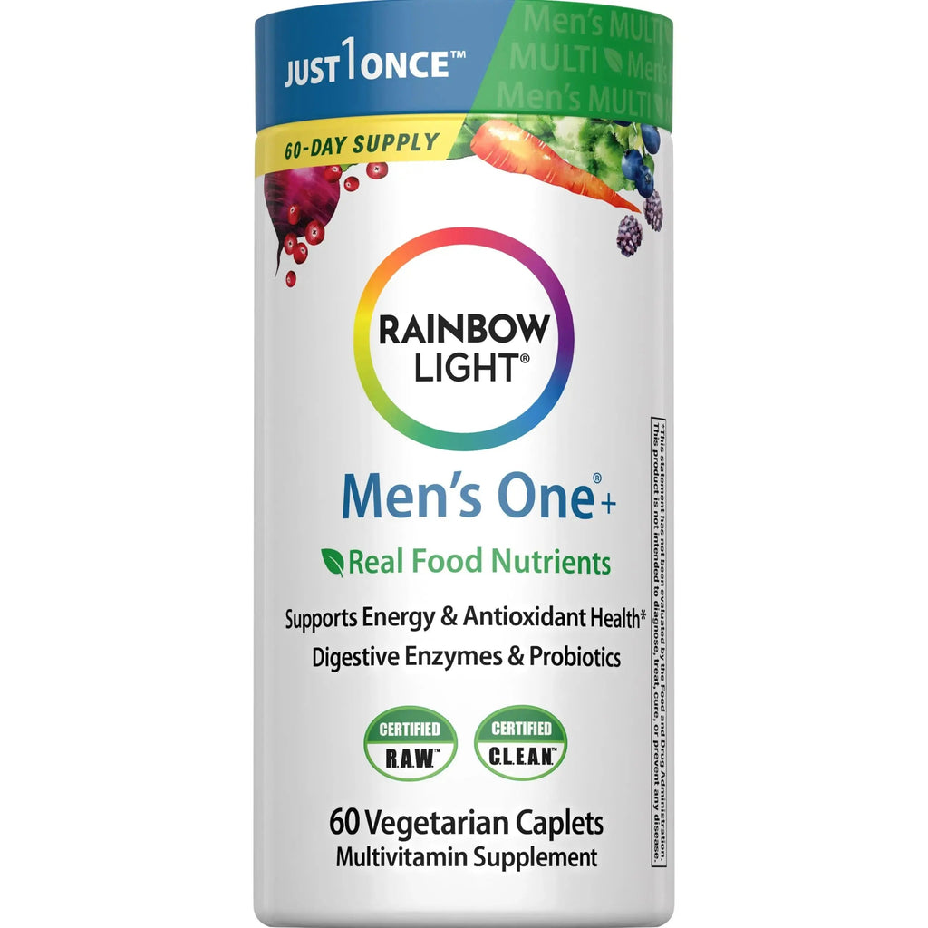 Rainbow Light Mens Multivitamin One + | 60 Caplets | Supports Energy & Antioxidant Health | with Real Food Nutrients, Digestive Enzymes & Probiotics Rainbow Light Au supplements