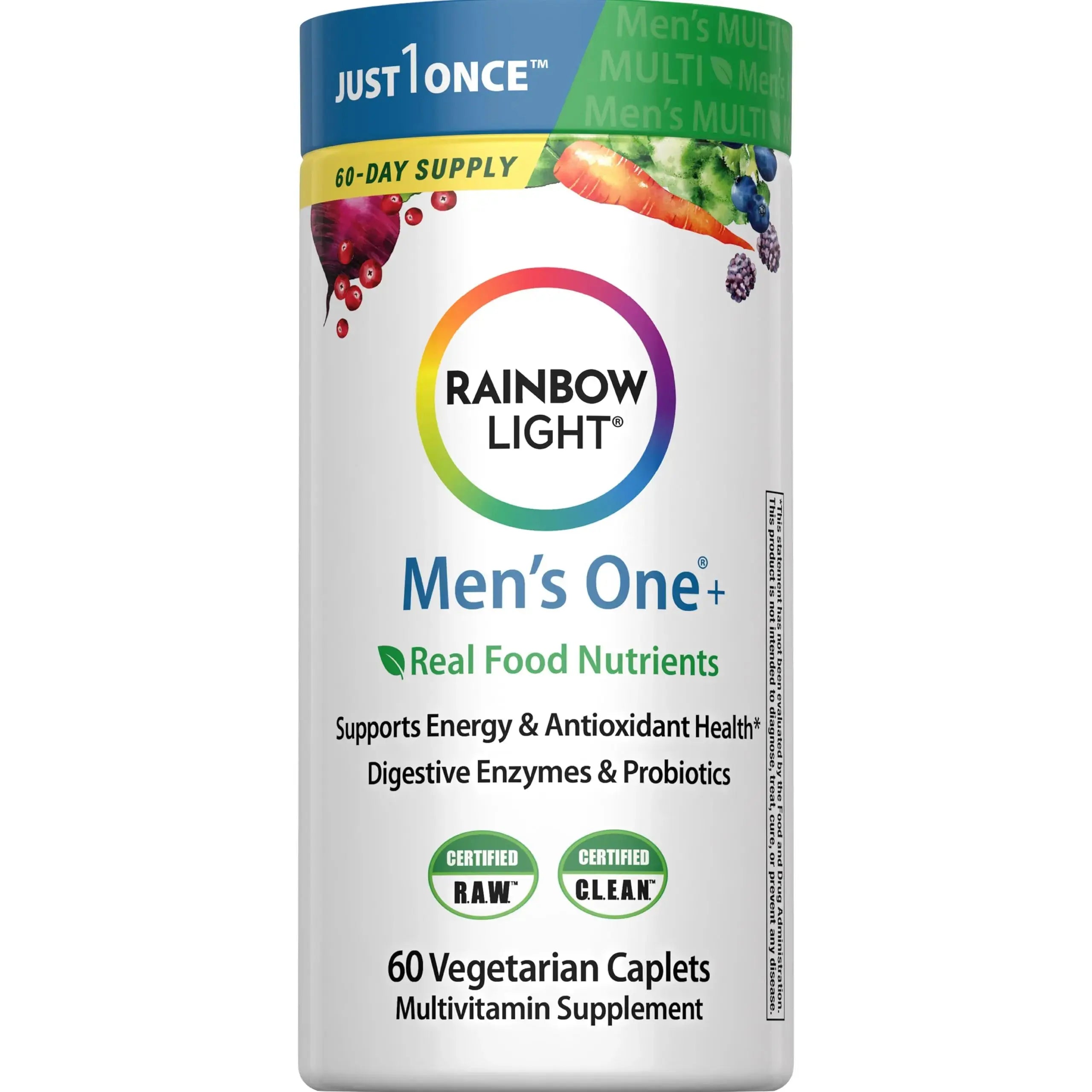 Rainbow Light Mens Multivitamin One + | 60 Caplets | Supports Energy & Antioxidant Health | with Real Food Nutrients, Digestive Enzymes & Probiotics Rainbow Light Au supplements