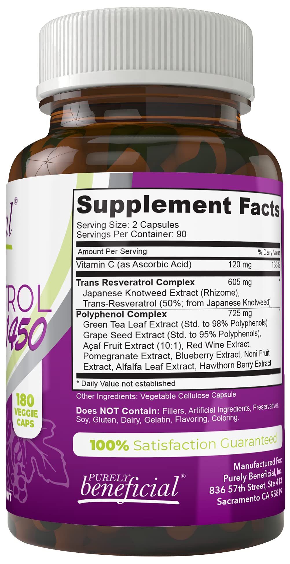 PURELY beneficial RESVERATROL1450-90day Supply, 1450mg per Serving of Potent Antioxidants & Trans-Resveratrol, Promotes Anti-Aging
