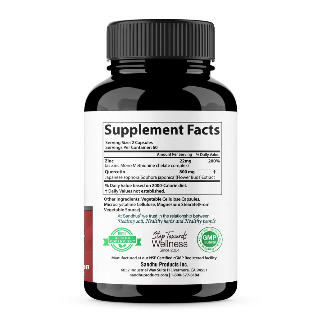 Zinc Quercetin Vegetarian Capsules 120 Ct- (2 Pack) Sandhu's Au supplements