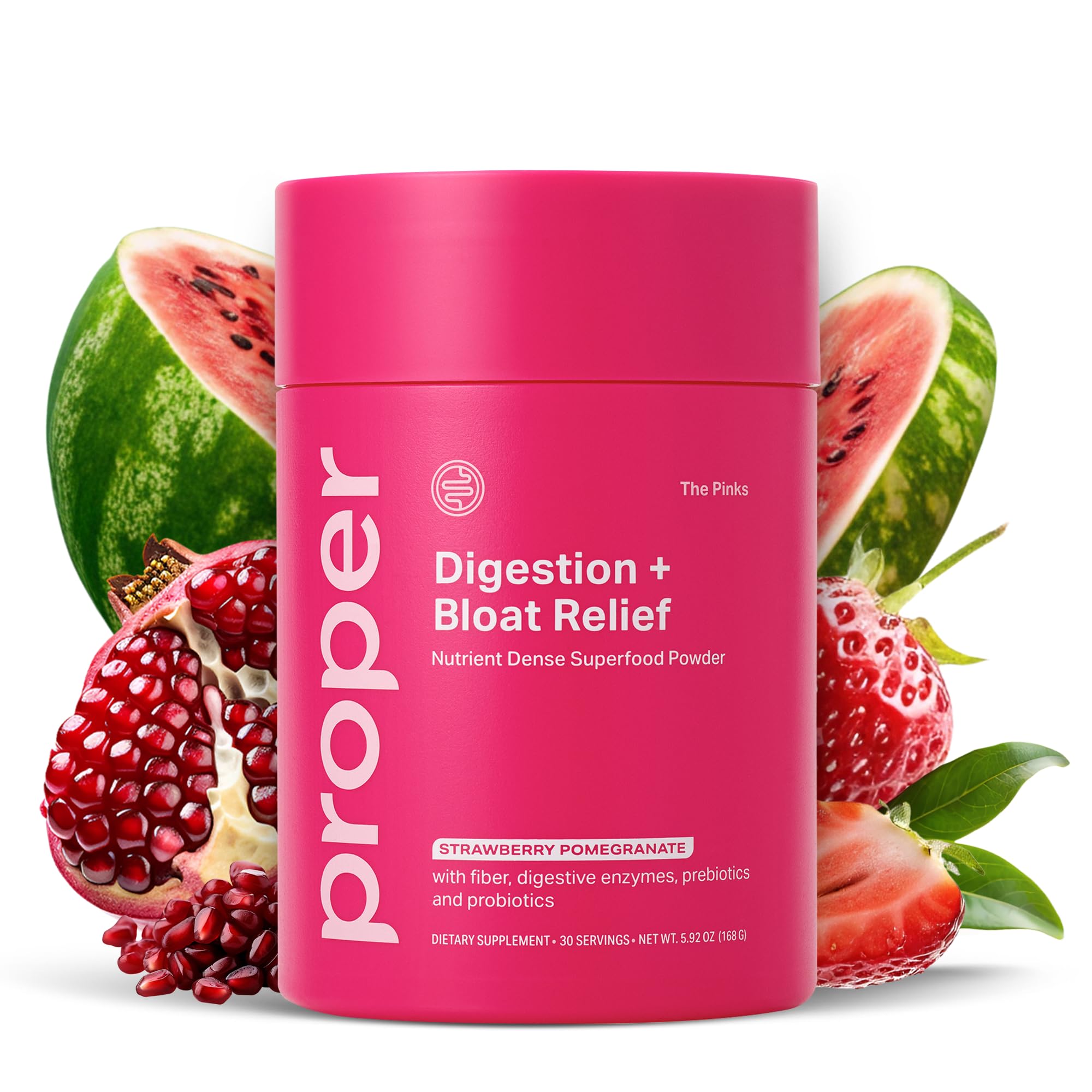 Proper, The Pinks Digestion and Bloat Relief. Drink Mix with Gut Health Probiotics, Prebiotics, Beet Root & Enzymes for Digestive Support. Bloating and Microbiome