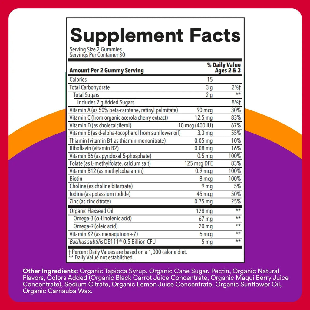 SmartyPants Organic Toddler Multivitamin Gummies: Probiotics, Omega 3 (ALA), Vitamin D3, C, Vitamin B12, B6, A, K & Zinc, Beta Carotene, Gluten Free SmartyPants Au supplements