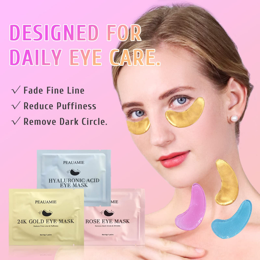 PEAUAMIE Under Eye Patches Gold and Hyaluronic Acid for puffy eyes,Rose Eye Masks