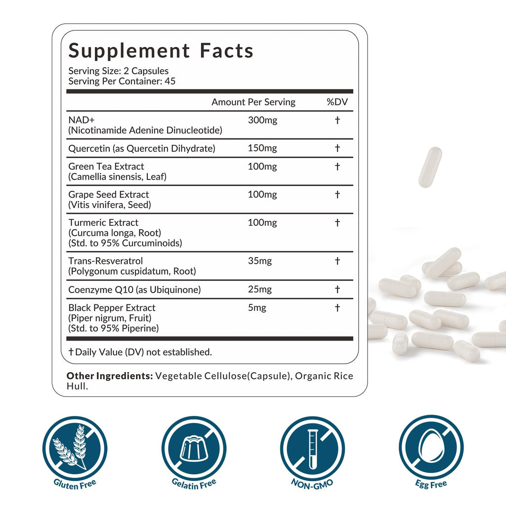 WEEVIT NAD+ Resveratrol Supplement with COQ10, Quercetin, Turmeric, NAD+ Supplement for Men and Women - Energy, Focus & Anti-Aging Support - Gluten Free, Non-GMO WEEVIT Au supplements