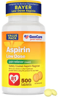 GenCare - Low Dose Aspirin 81mg for Adults Coated (NSAID) 500 Tablets | Adult Low Dose | Enteric Coated Aspirin Pills | Muscle Pain & Menstrual Pain Relief | Fever Reducer | Generic Bayer GenCare Au supplements