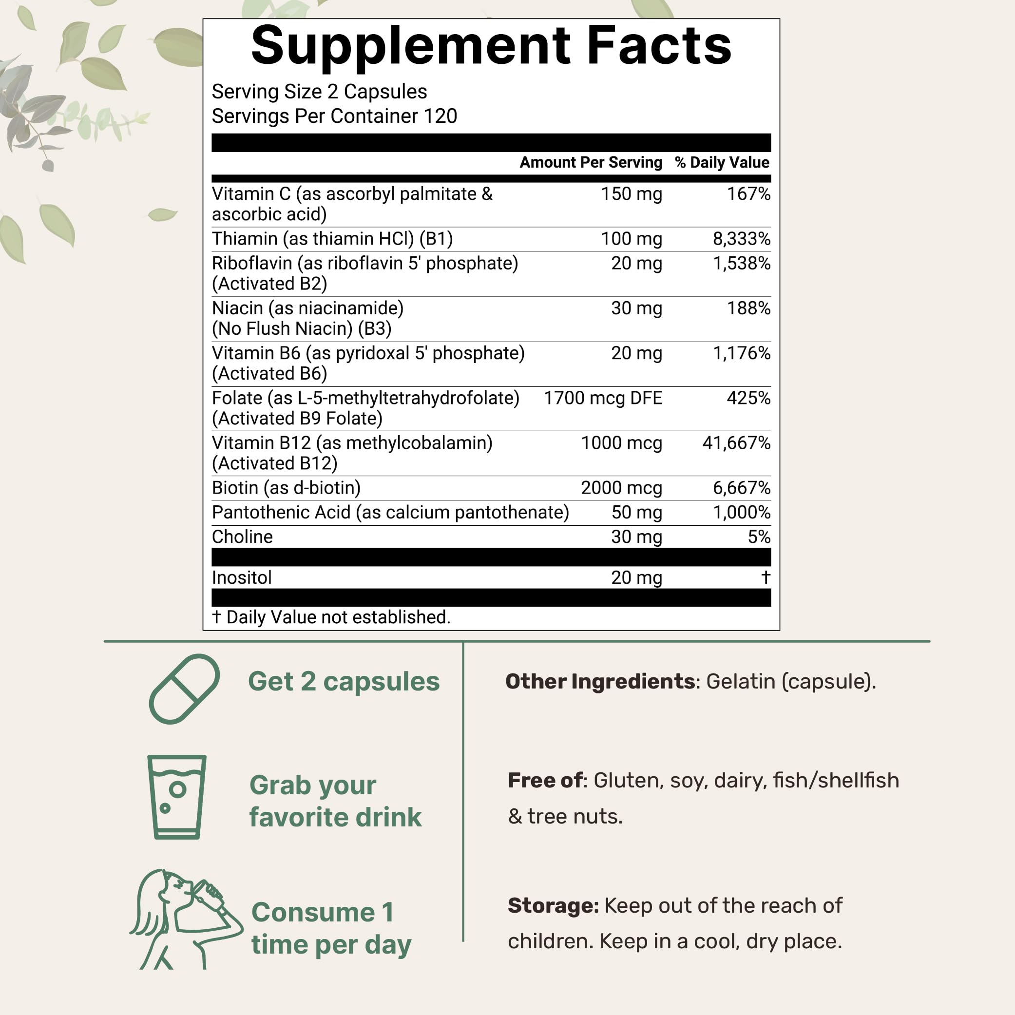 Micro Ingredients Pure Methylated B Complex, 240 Capsules | 11-in-1 Formula with Methylfolate, B12, Thiamin, Inositol, Choline, & Fat Soluble Vitamin C