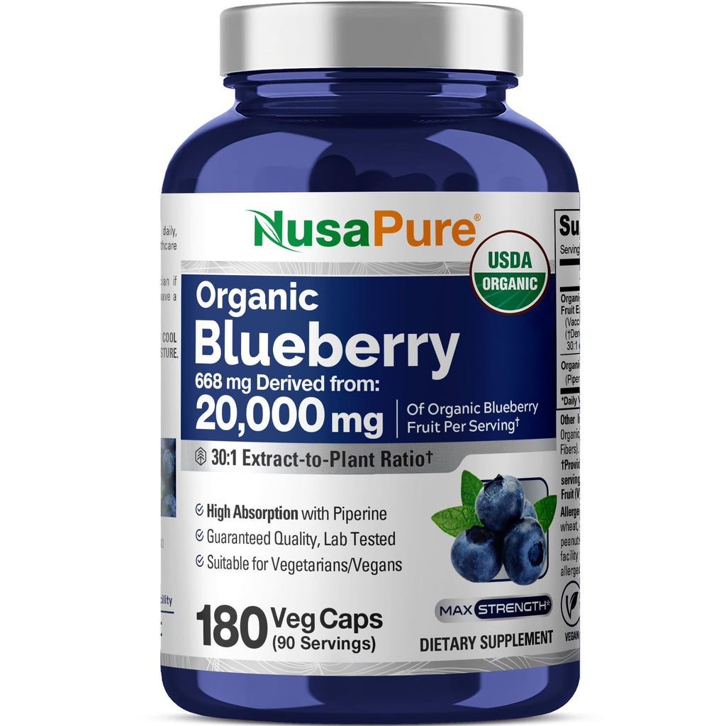 NusaPure Blueberry Concentrate 30:1 Extract, 667 mg Equivalent to 20,000 mg 180 Veg Caps Suitable for Vegetarian, Vegan, Non-GMO NusaPure Au supplements